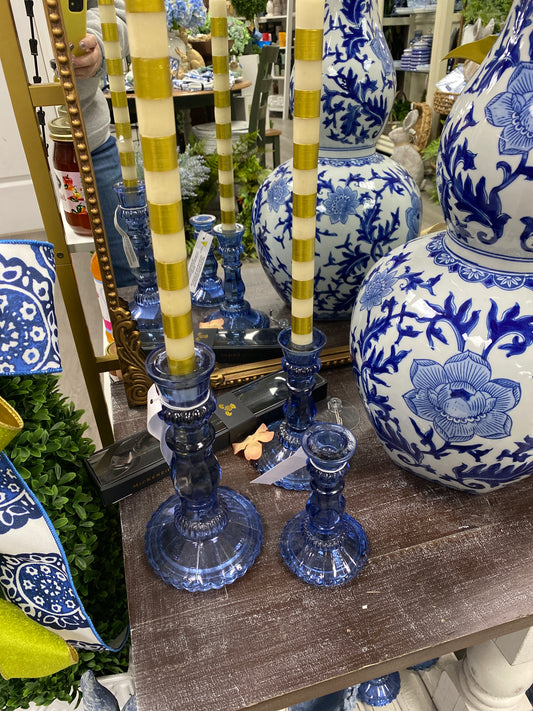 Vintage Blue Hobnail Candlestick