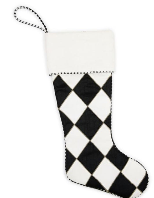 MacKenzie Childs courtly noel cream harlequin stocking