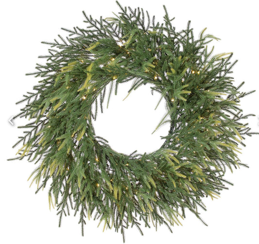 30" SPINDAL FIR WREATH W/100 WW MICRO LED LIGHTS