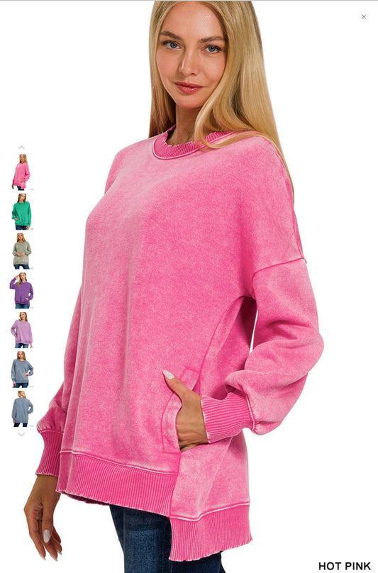 Acid Wash Fleece Hi-low Hem Pullover