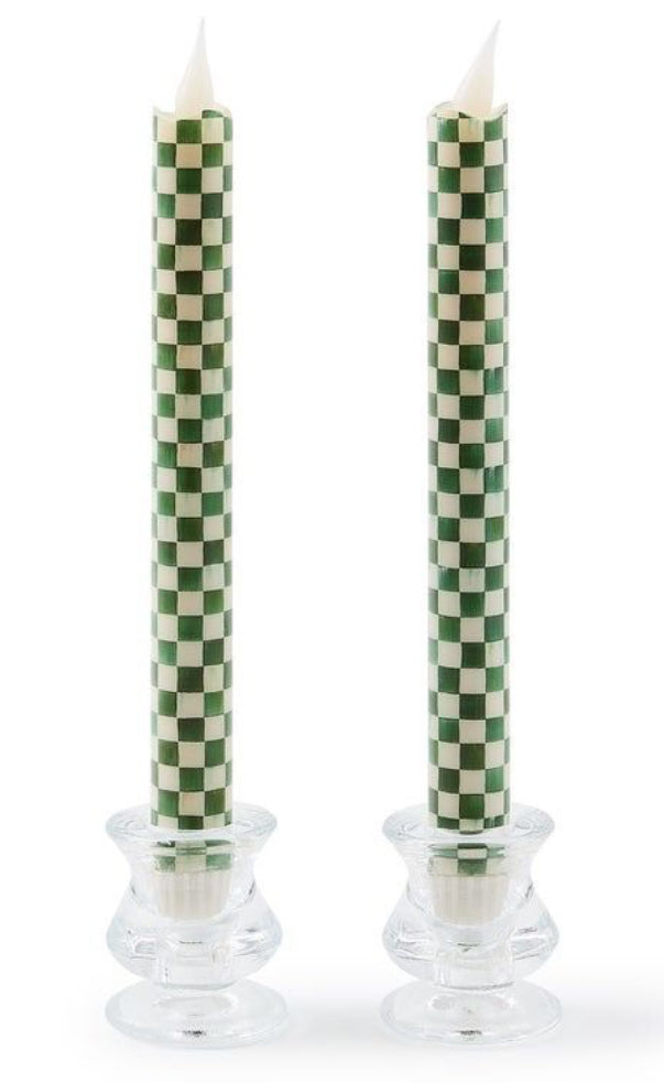 Emerald Check Flameless Dinner Candles Set of 2