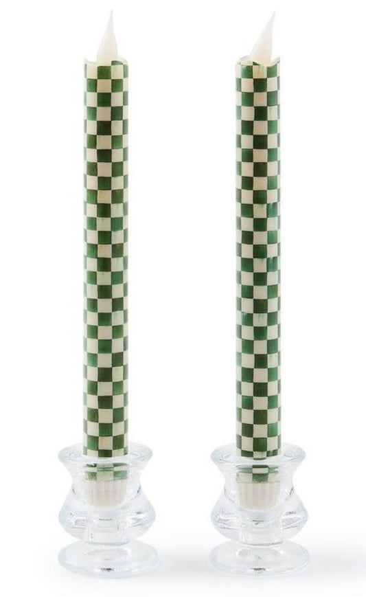 Emerald Check Flameless Dinner Candles Set of 2