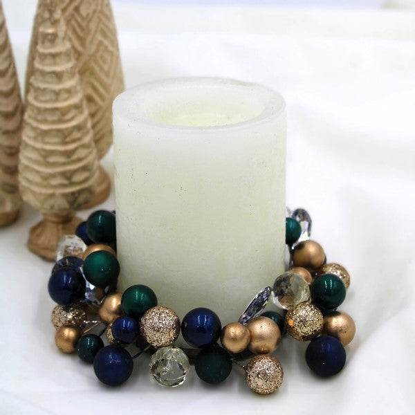 4.5” navy/gold beaded crystal candle ring