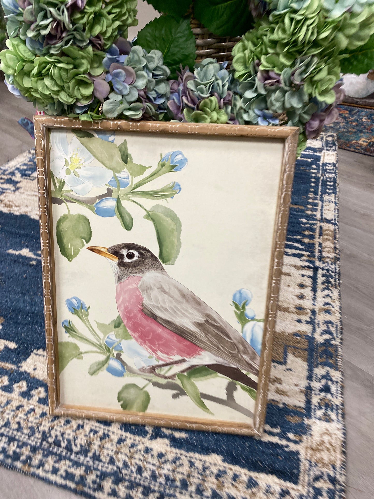 23.5" Robin on Apple Blossom Branch Framed Wall Art