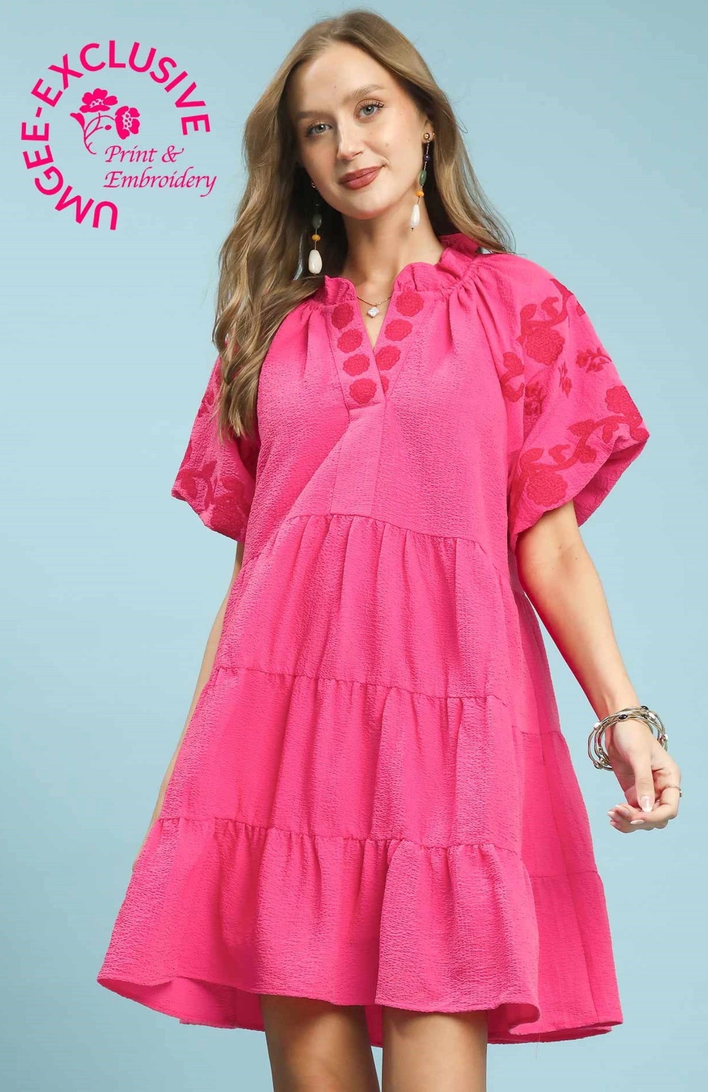 Peony Embroidered Tiered Dress