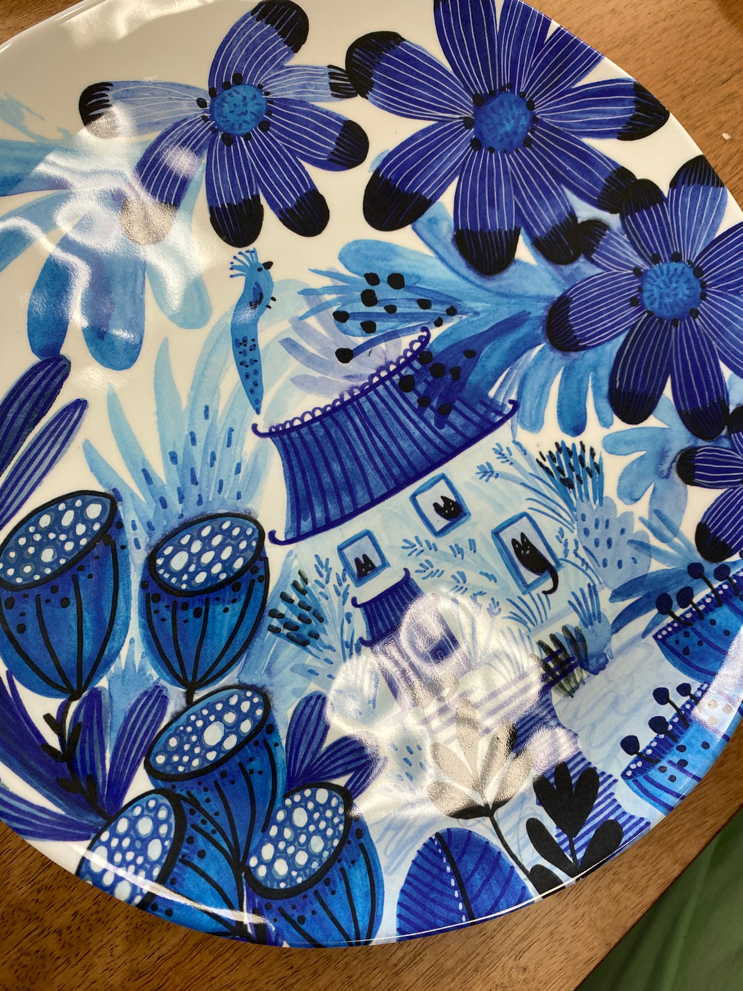 Blue and white chinoiserie handmade plate