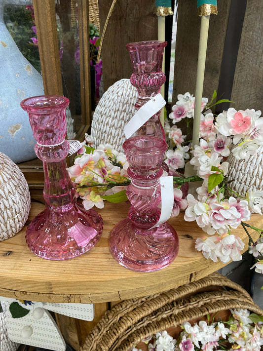 Vintage Pink Hobnail Candlesticks