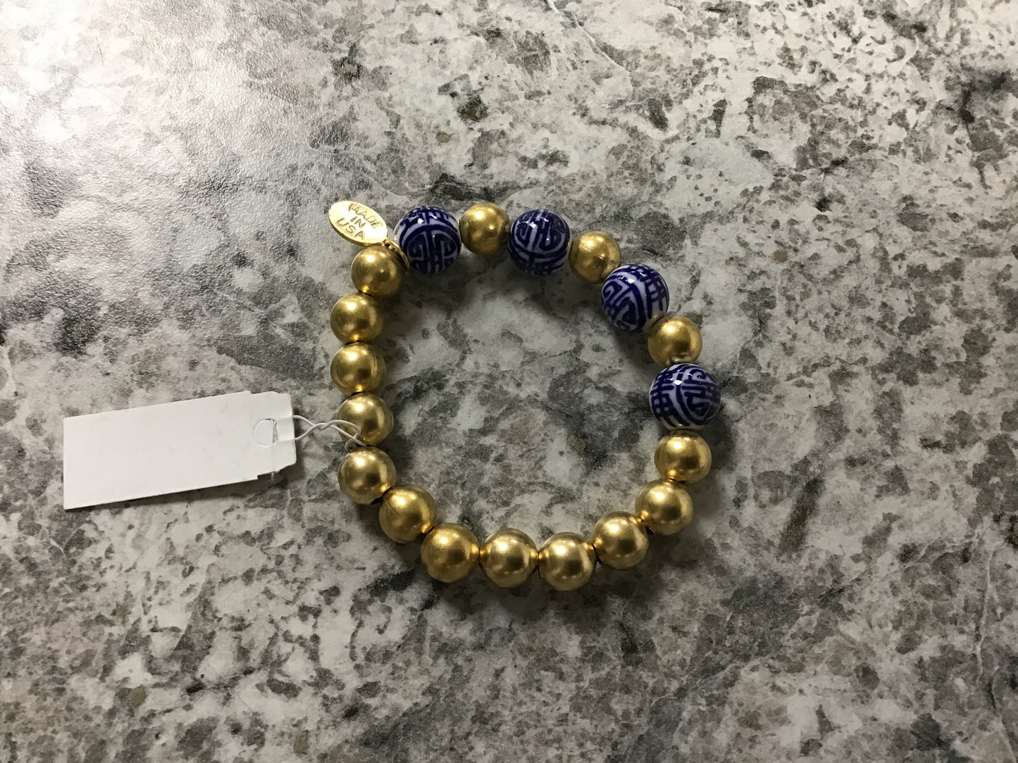 Lapis&blue&white handpainted porcelain stretch bracelet