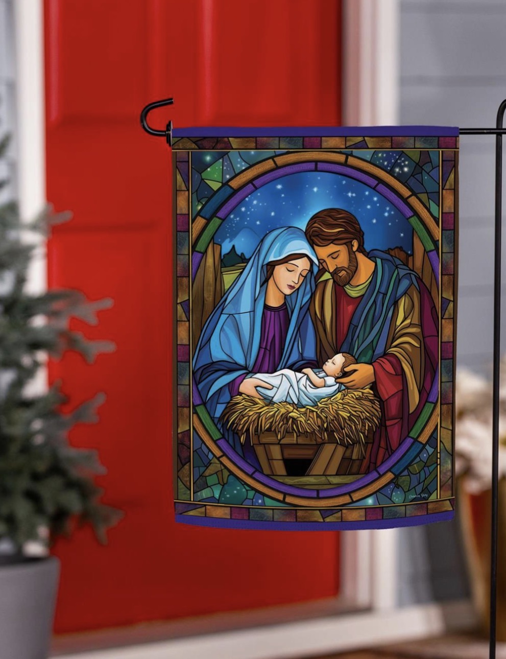 Stained Glass Holy Night Suede Flag