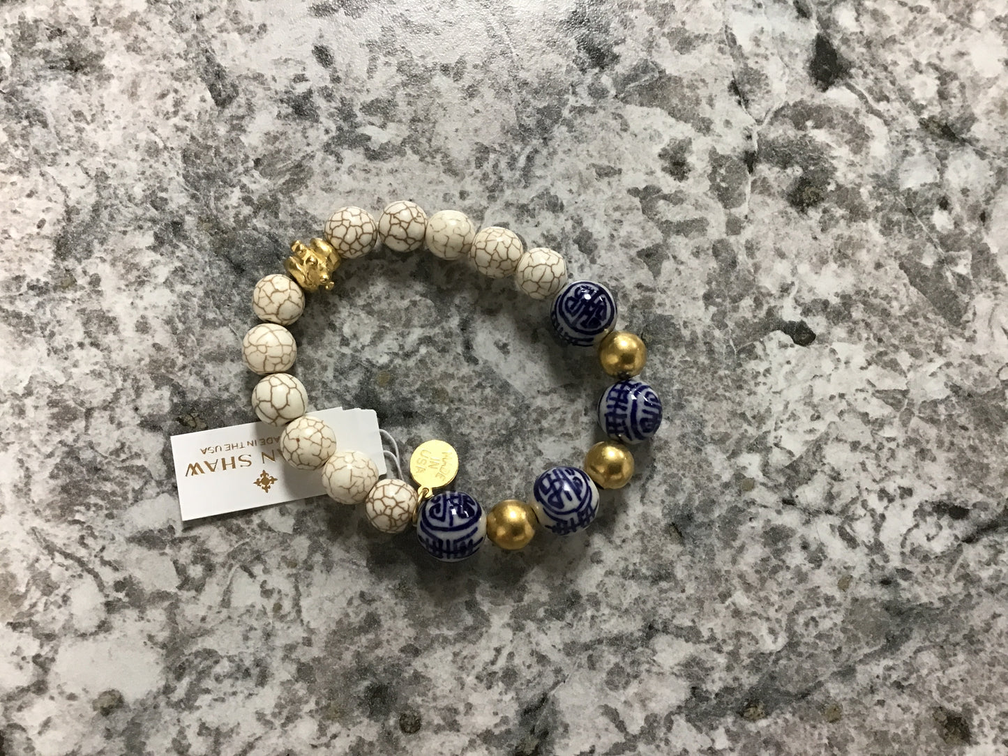 Lapis&blue&white handpainted porcelain stretch bracelet