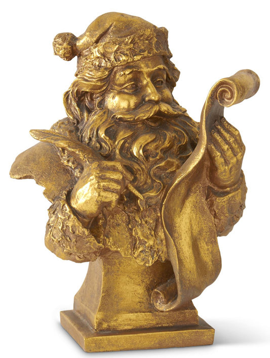 18” gold resin Santa holding list bust