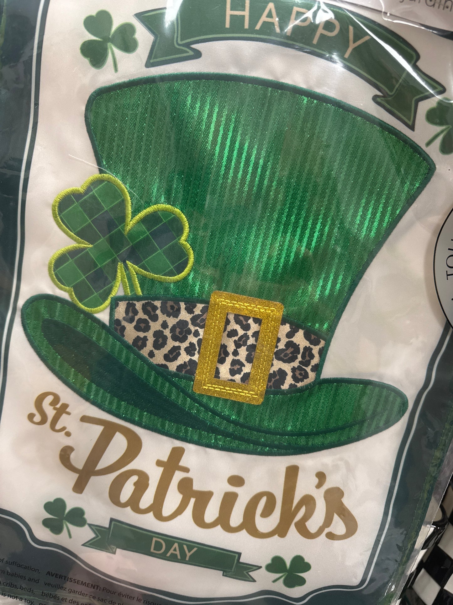 St Patricks Day top hat applique garden flag