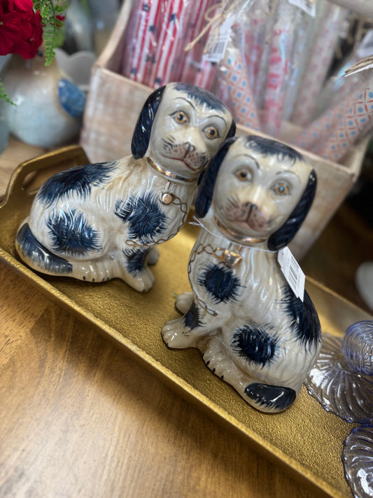 Vintage Staffordshire Dog with gold chain long eared blue