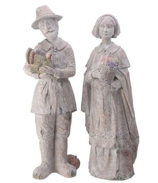 27” resin weathered pilgrim couple
