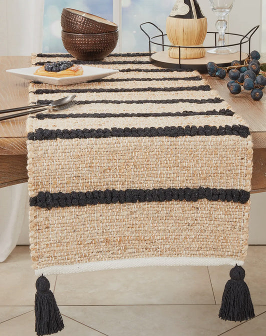 Woven black stripe runner