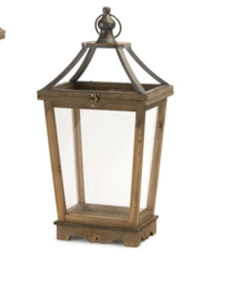 Black metal and wood lantern