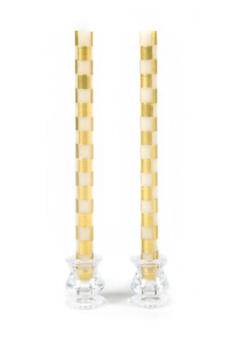 check gold & ivory dinner candles, set of 2