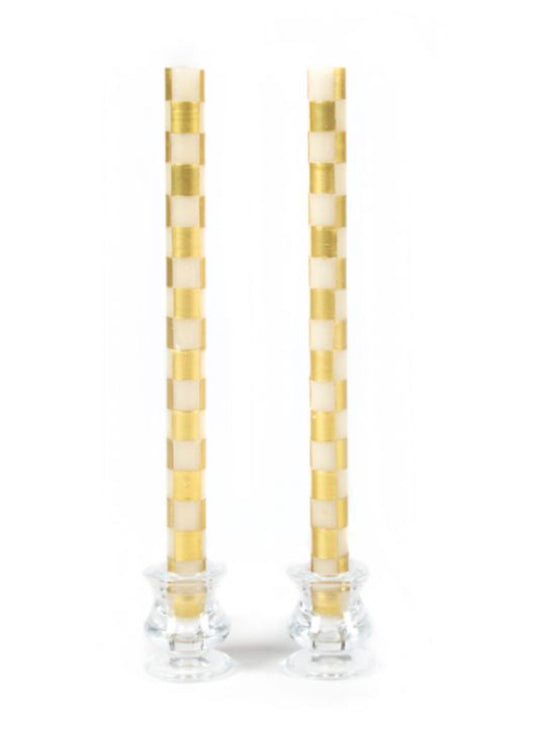 check gold & ivory dinner candles, set of 2