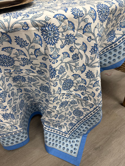 Chinoiserie blue block tablecloth