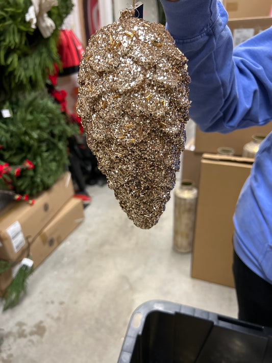 8” gold glitter pinecone
