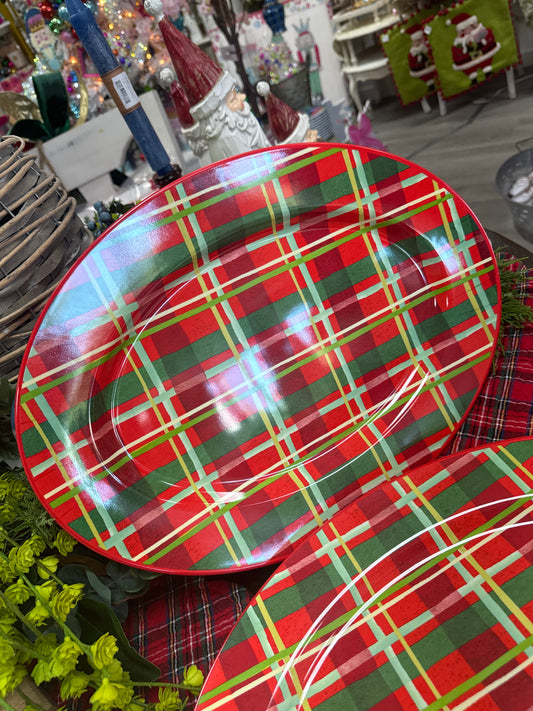 Enamel plaid oval platter