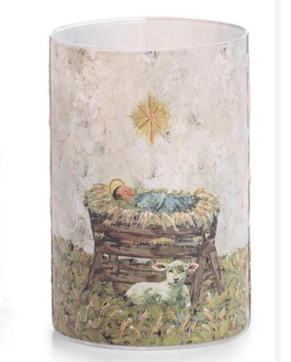 NATIVITY GLASS CANDLEHOLDER