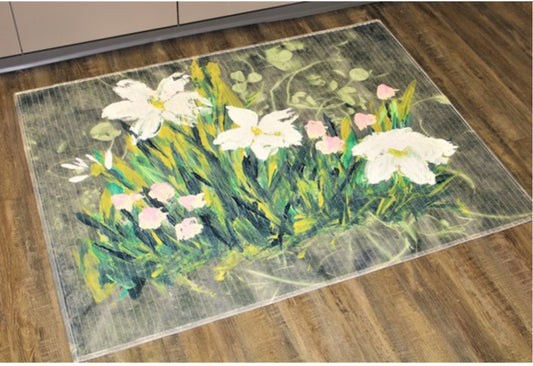 47x35"" Bamboo Mat Wildflowers on Dark Green