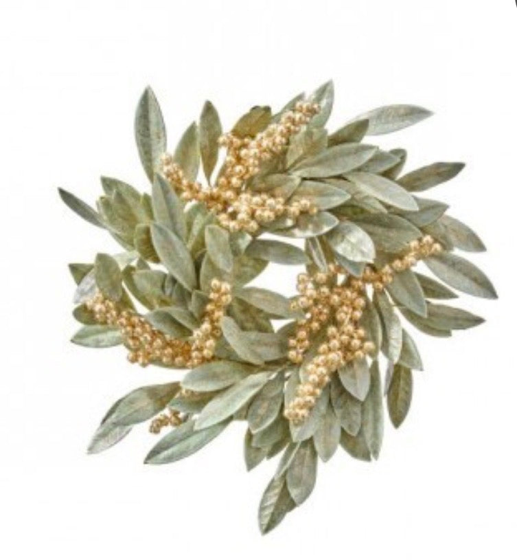 16" GOLD BERRY BAY LEAF WREATH 6.5"ID