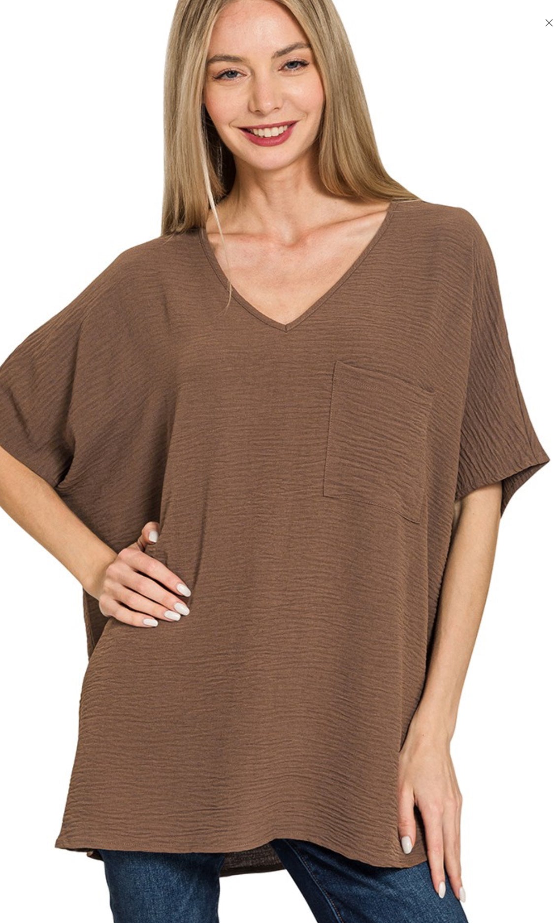 Woven Airflow V-neck Dolman Short Sleeve Top