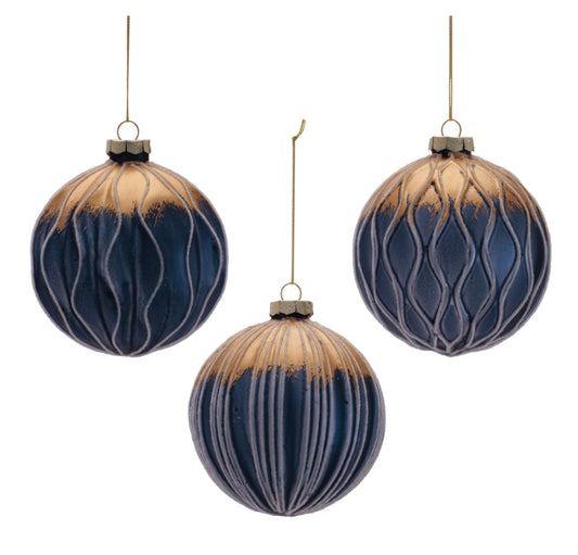 4” glass ball ornament blue/gold