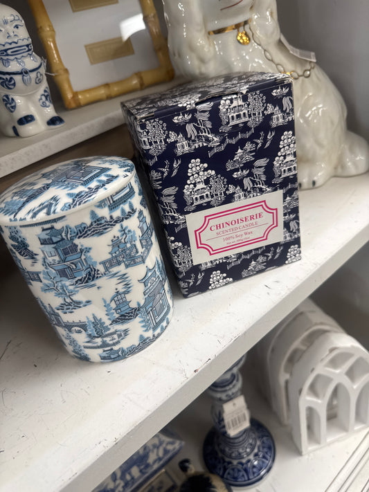 LIDDED CANDLE BOX-BLUE WILLOW