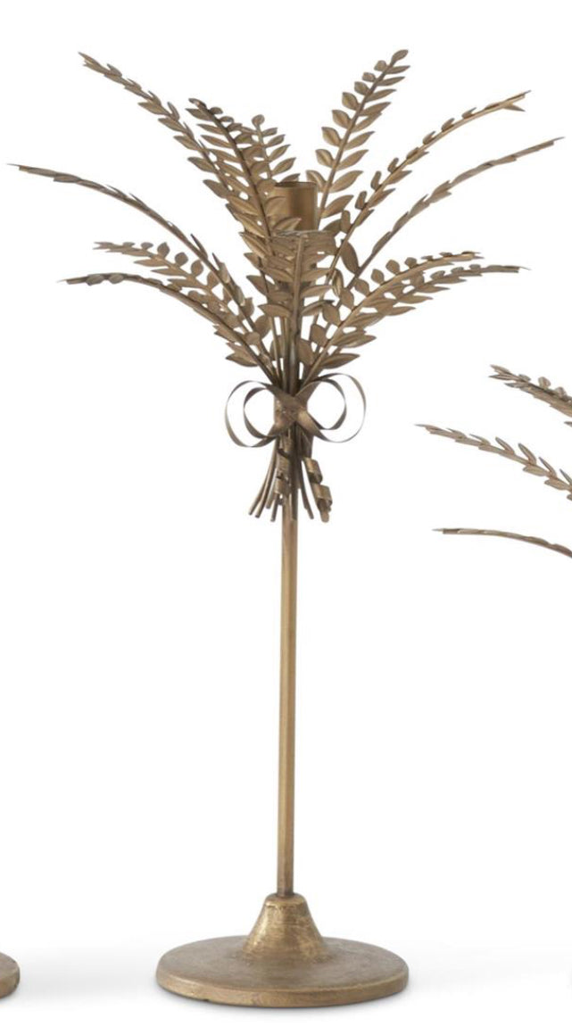 Antique Gold Metal Wheat Taper Candleholders