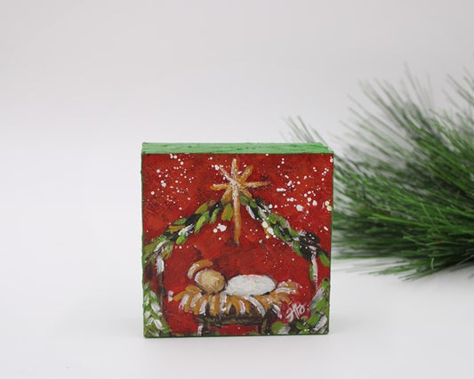 Hand painted manger block red