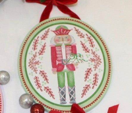 4.5x6" Nutcracker Ornament with Glitter, and Velvet Ribbon