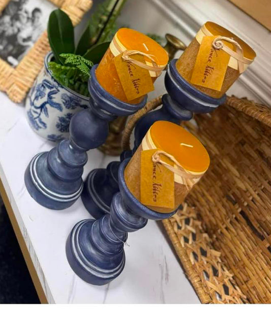 Navy blue candle holders