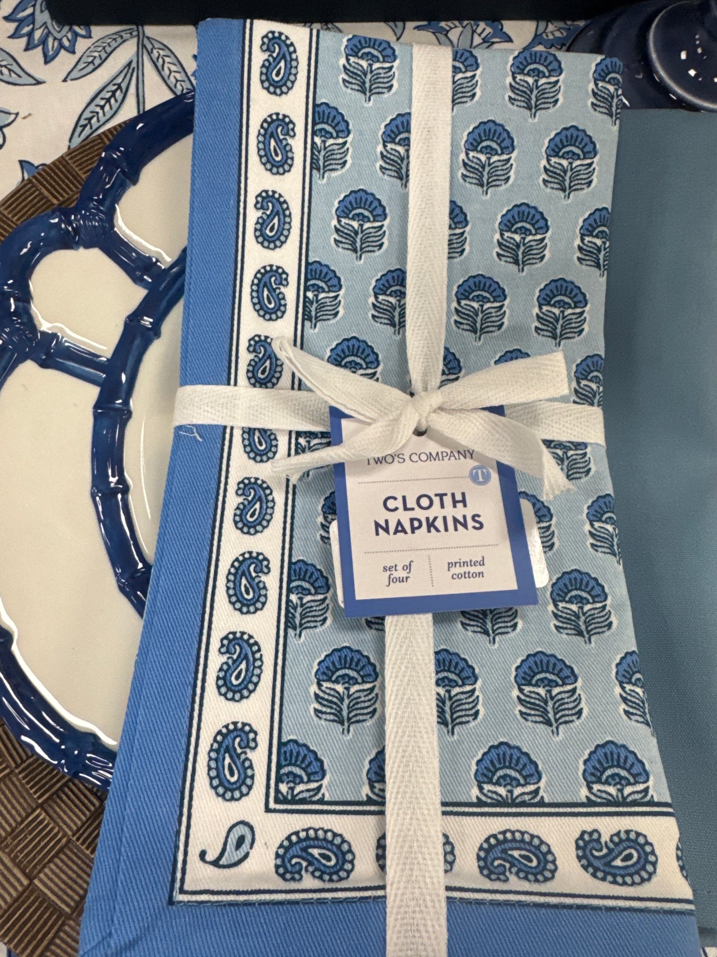 Blue block print cloth napkins