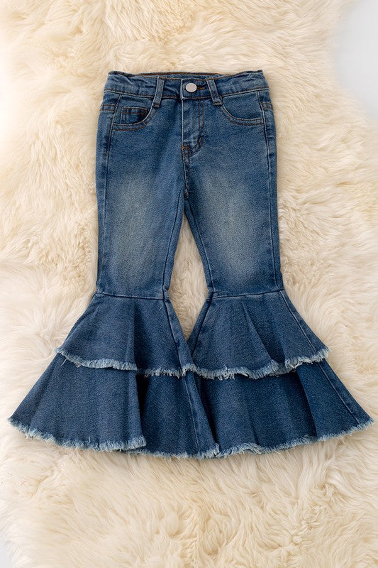 Double layer denim bell pants