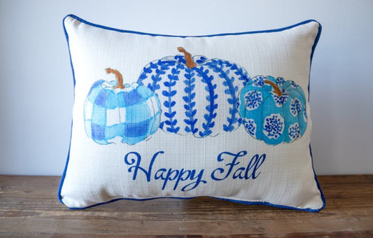 Happy Fall Blue and White Pumpkins