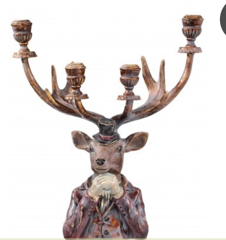 16.5" RESIN GENTLEMEN DEER CANDLE HOLDER