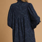 Jacquard High Ruffle Neck Dress-navy