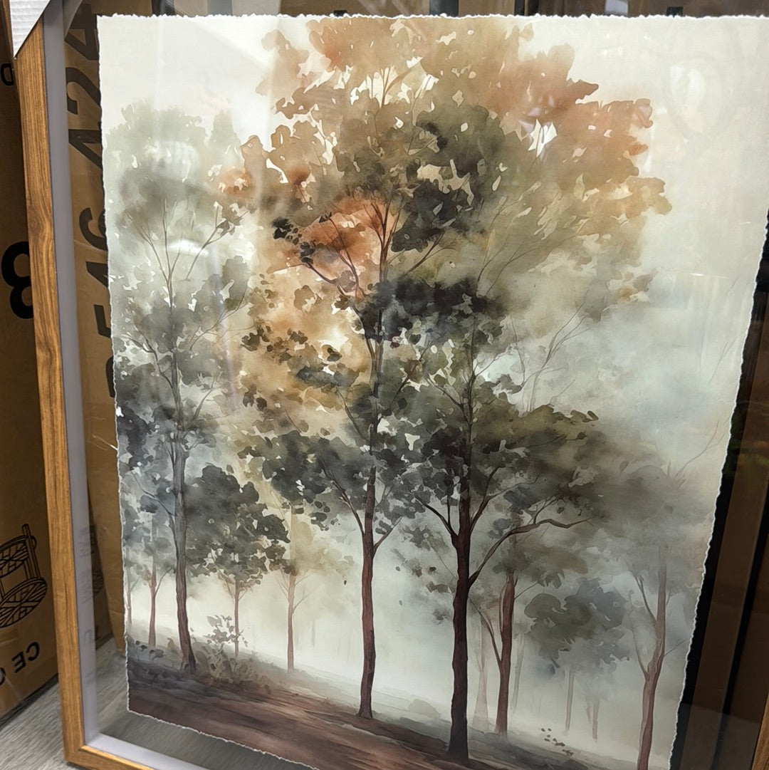 Trees in framed glass wall art
