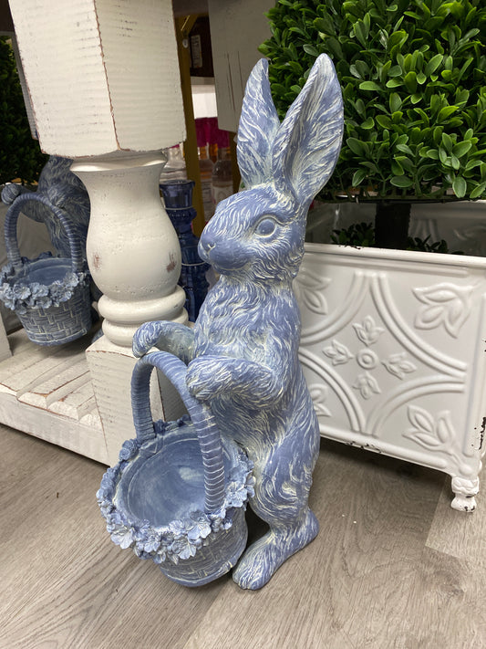 Resin rabbit with floral basket