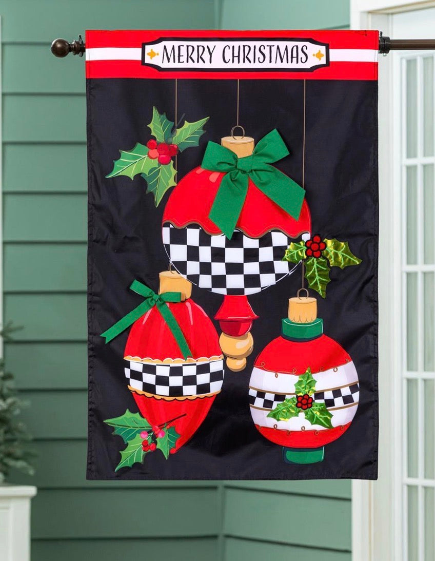 Christmas Checkered Ornaments Applique Flag