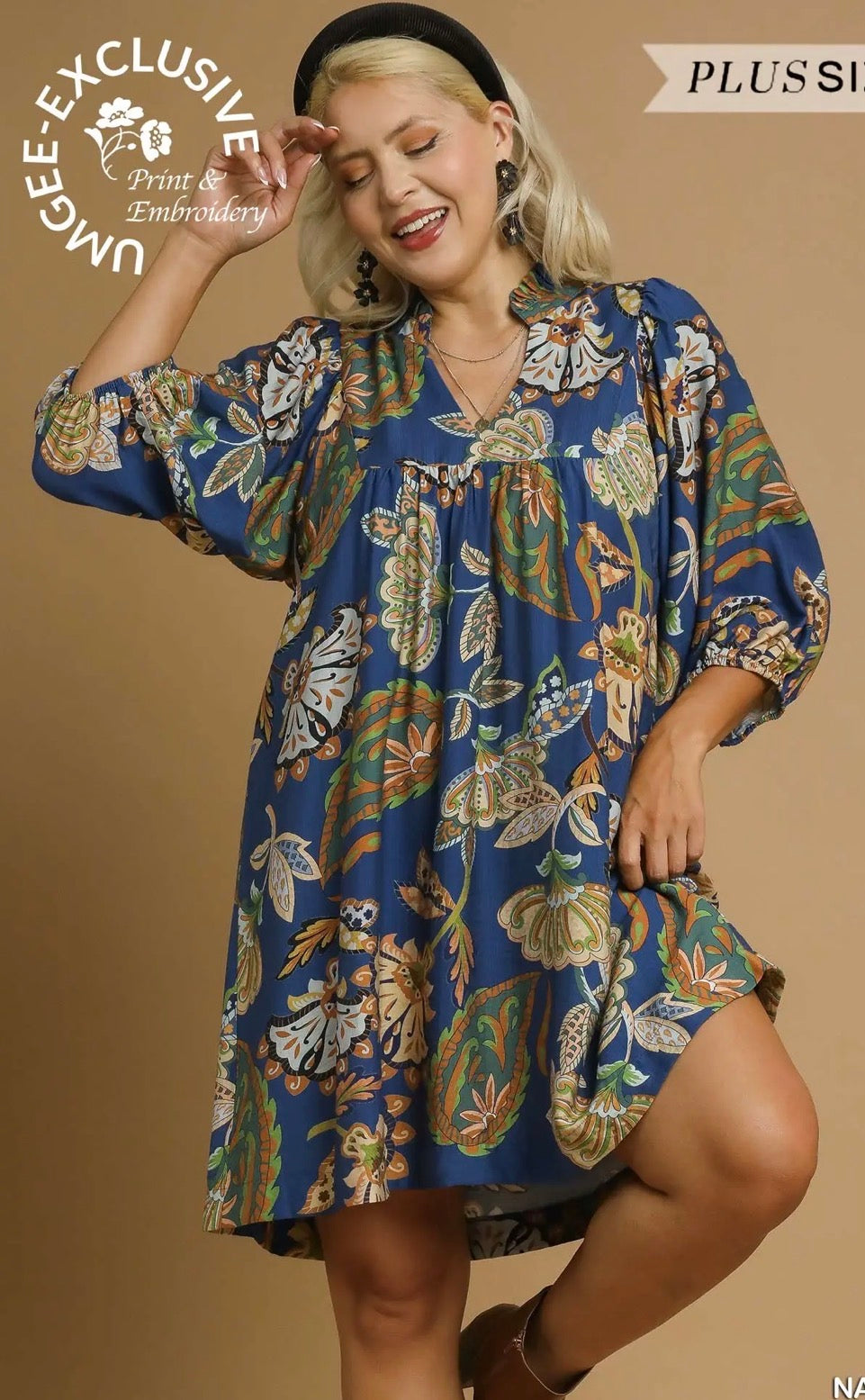 Abstract Print Puff Sleeve Babydoll Dress