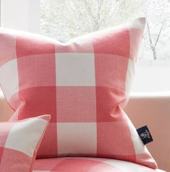 Pink and white outdoor pillows