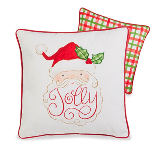 18" Jolly Santa Plaid Pillow