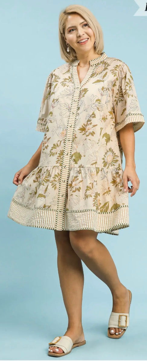 Botanical Print V-Neck Dress