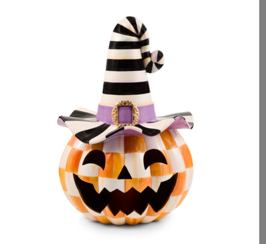 Orange check happy Jack illuminated Jack-o’-lantern