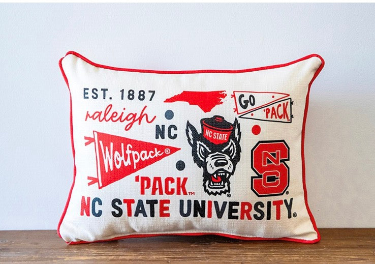 NC STATE COLLEGIATE CLUSTER PILLOW with Red Piping