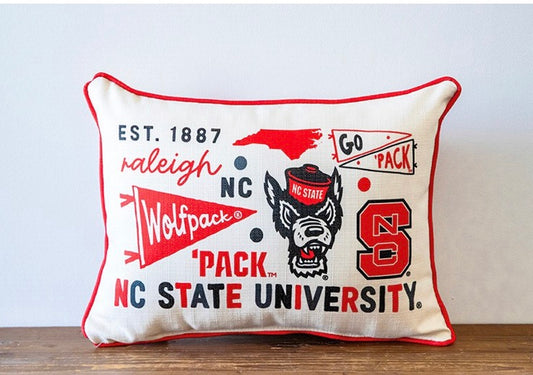 NC STATE COLLEGIATE CLUSTER PILLOW with Red Piping